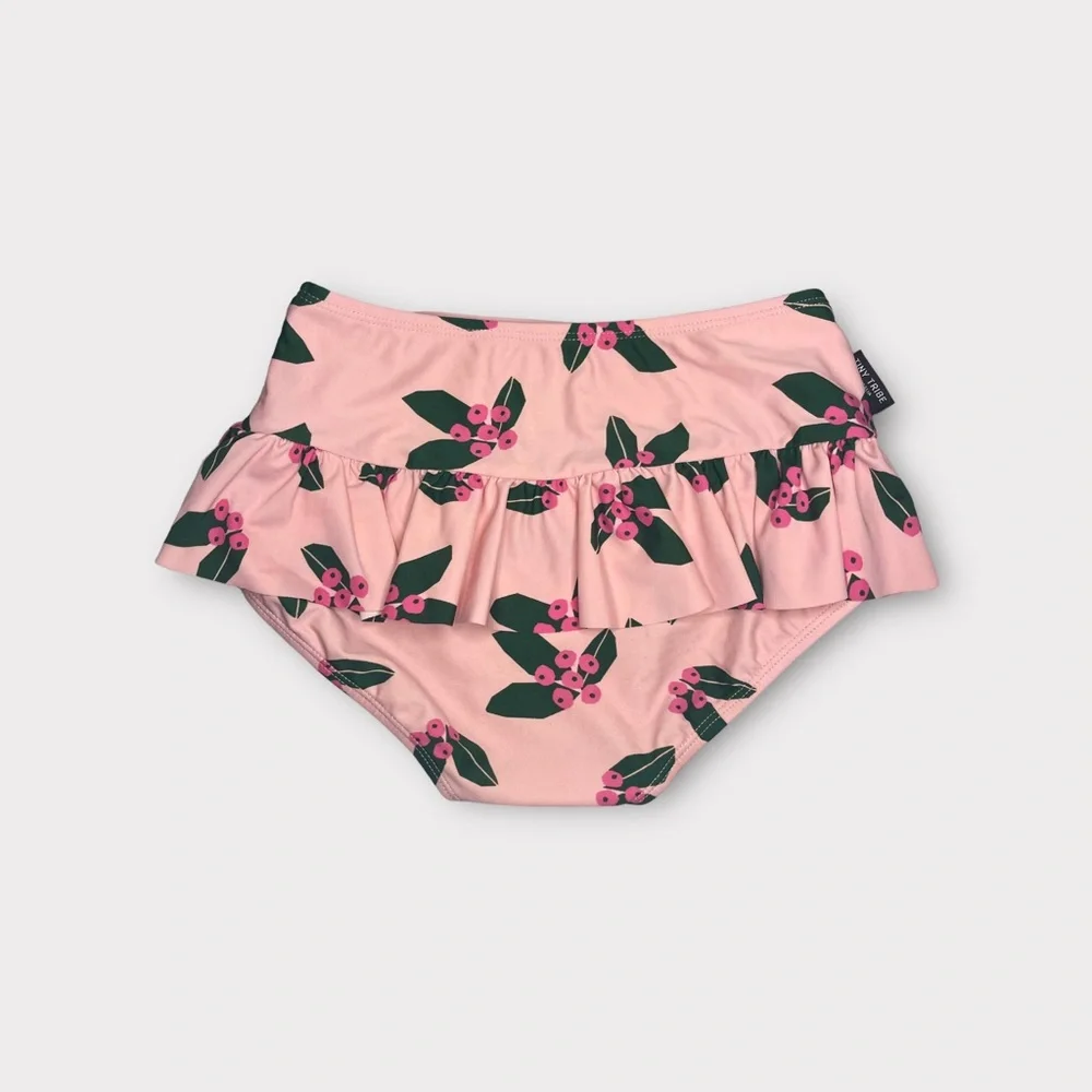 Tiny Tribe Berry Leaf Pattern Pink Ruffle Swim Bottom